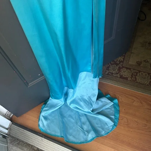 Turquoise Blue Silk Corset Halter Evening Prom Gown - Picture 8 of 16